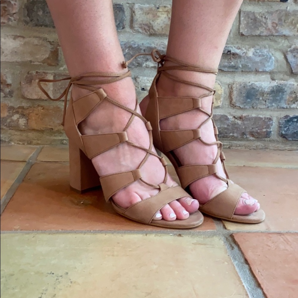 Vince Camuto nude lace up heels.